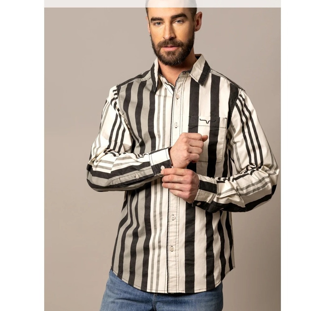 Kimes Ranch 1992 Striped Shirt Men's Size Small Black White Western Embroidered
